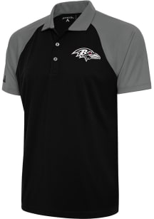 Antigua Baltimore Ravens Mens Black Metallic Logo Nova Short Sleeve Polo