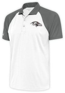 Antigua Baltimore Ravens Mens White Metallic Logo Nova Short Sleeve Polo