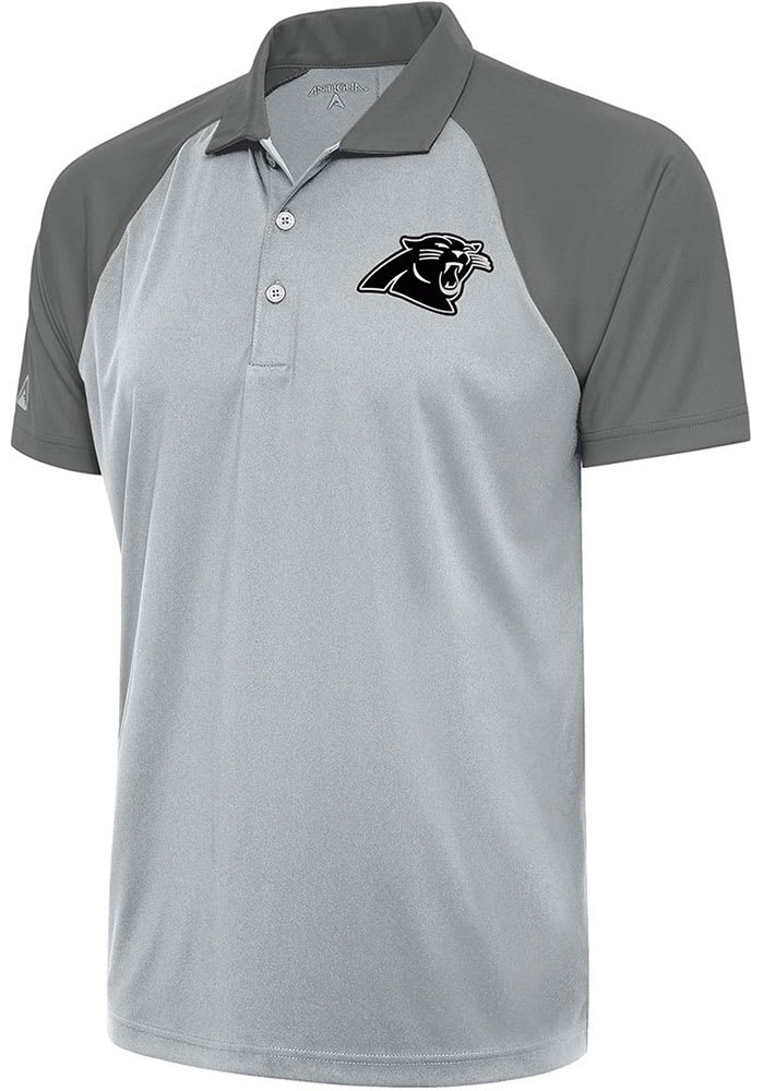 Antigua Carolina Panthers Silver Metallic Logo Nova Short Sleeve Polo, Silver, 100% POLYESTER, Size S, Rally House