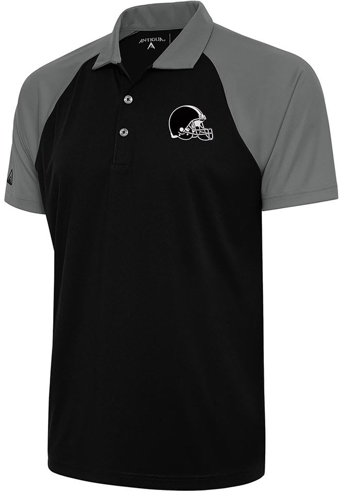 Antigua Cleveland Browns Mens Black Metallic Logo Nova Short Sleeve Polo