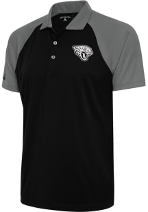 Antigua Jacksonville Jaguars Mens Black Metallic Logo Nova Short Sleeve Polo