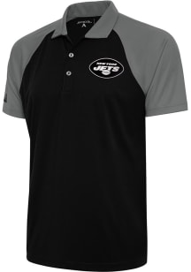 Antigua New York Jets Mens Black Metallic Logo Nova Short Sleeve Polo
