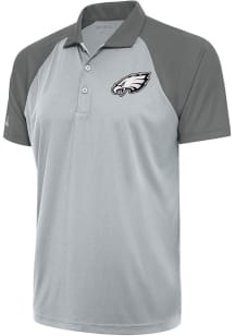 Antigua Philadelphia Eagles Mens Silver Metallic Logo Nova Short Sleeve Polo