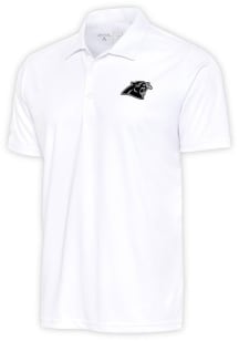 Antigua Carolina Panthers Mens White Metallic Logo Tribute Short Sleeve Polo