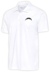 Antigua Los Angeles Chargers Mens White Metallic Logo Tribute Short Sleeve Polo