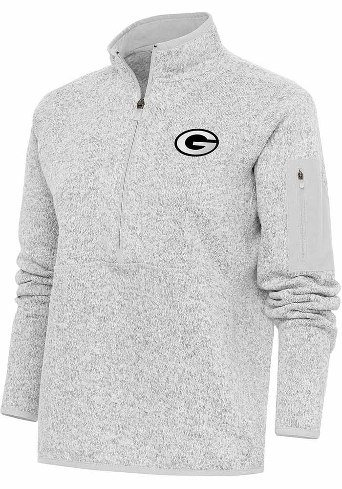 Women's Antigua White Green Bay Packers Metallic Logo Victory Full-Zip  Hoodie