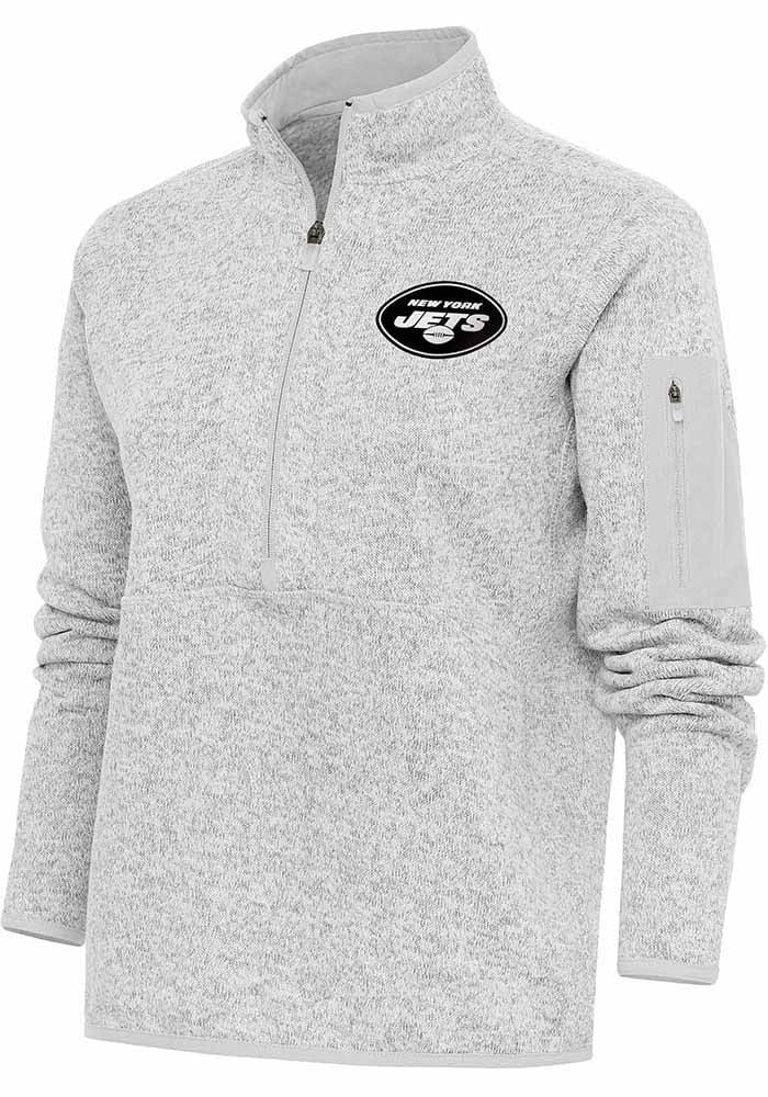 Men's Antigua Black New York Jets Metallic Logo Victory Full-Zip Hoodie