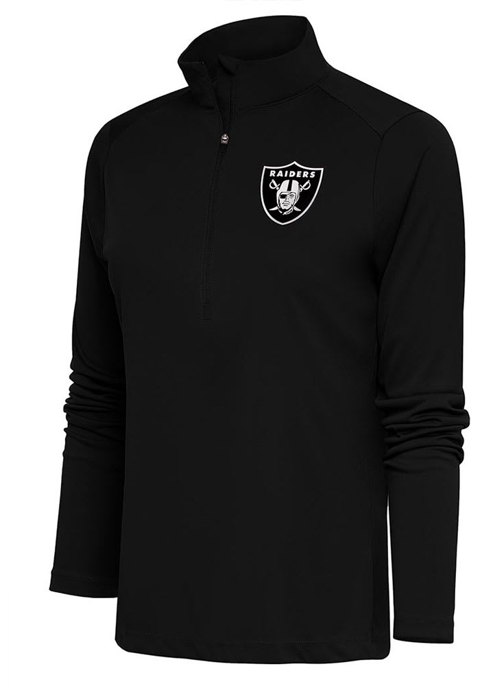 Antigua Las Vegas Raiders Women's Black Metallic Logo Tribute 1/4 Zip Pullover, Black, 100% POLYESTER, Size S, Rally House