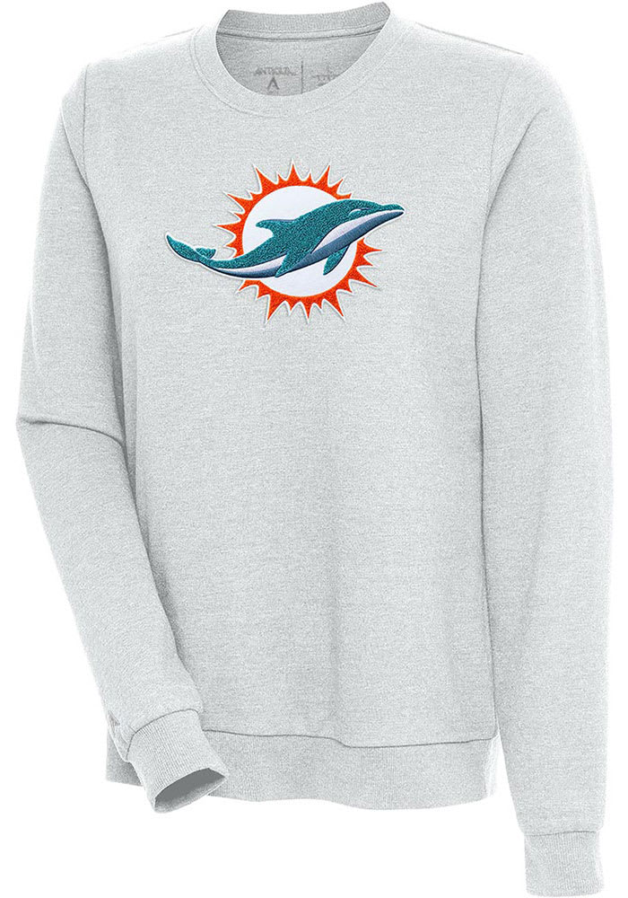 Women's Antigua Black Miami Dolphins Victory Chenille Pullover Sweatshirt Size: Medium