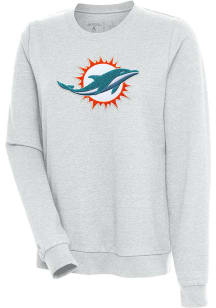 Antigua Miami Dolphins Womens Grey Chenille Logo Action Crew Sweatshirt