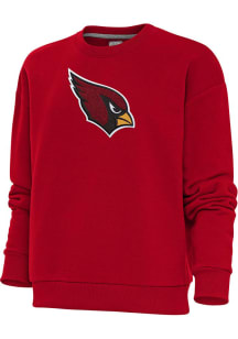 Antigua Arizona Cardinals Womens Red Chenille Logo Victory Crew Sweatshirt