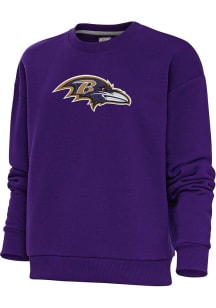 Antigua Baltimore Ravens Womens Purple Chenille Logo Victory Crew Sweatshirt