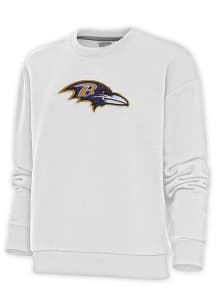 Antigua Baltimore Ravens Womens White Chenille Logo Victory Crew Sweatshirt