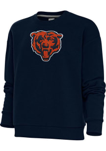 Antigua Chicago Bears Womens Navy Blue Chenille Logo Victory Crew Sweatshirt