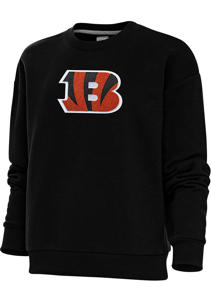 Antigua Cincinnati Bengals Women's Black Chenille Logo Victory Crew Sweatshirt, Black, 65% Cotton / 35% POLYESTER, Size XL, Rally House