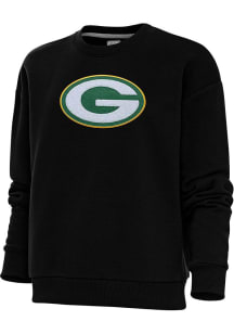 Antigua Green Bay Packers Womens Black Chenille Logo Victory Crew Sweatshirt