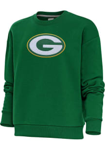 Antigua Green Bay Packers Womens Green Chenille Logo Victory Crew Sweatshirt