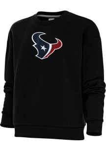 Antigua Houston Texans Womens Black Chenille Logo Victory Crew Sweatshirt
