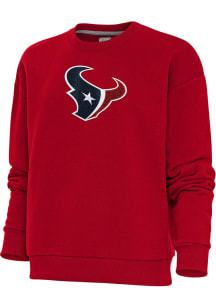 Antigua Houston Texans Womens Red Chenille Logo Victory Crew Sweatshirt