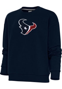 Antigua Houston Texans Womens Navy Blue Chenille Logo Victory Crew Sweatshirt