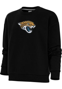 Antigua Jacksonville Jaguars Womens Black Chenille Logo Victory Crew Sweatshirt