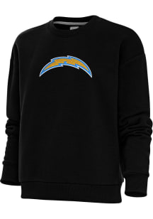 Antigua Los Angeles Chargers Womens Black Full Front Chenille Victory Crew Sweatshirt