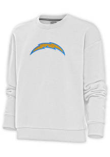 Antigua Los Angeles Chargers Womens White Chenille Logo Victory Crew Sweatshirt