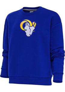 Antigua Los Angeles Rams Womens Blue Chenille Logo Victory Crew Sweatshirt