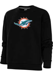 Antigua Miami Dolphins Womens Black Chenille Logo Victory Crew Sweatshirt
