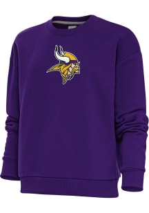 Antigua Minnesota Vikings Womens Purple Chenille Logo Victory Crew Sweatshirt