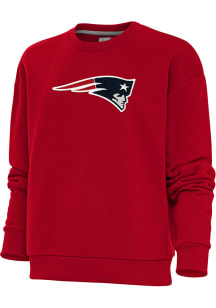 Antigua New England Patriots Womens Red Chenille Logo Victory Crew Sweatshirt