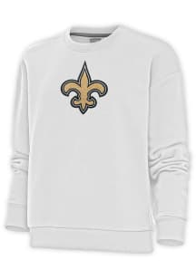 Antigua New Orleans Saints Womens White Chenille Logo Victory Crew Sweatshirt