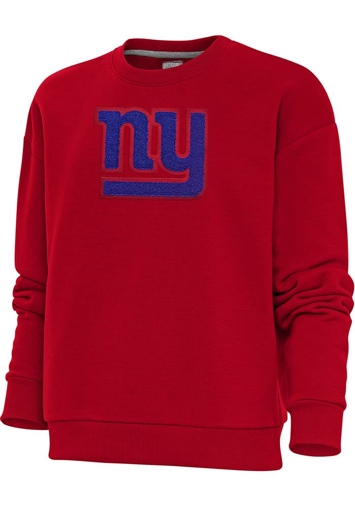 Antigua New York Giants Women's Red Chenille Logo Victory Crew Sweatshirt, Red, 65% Cotton / 35% POLYESTER, Size XL, Rally House