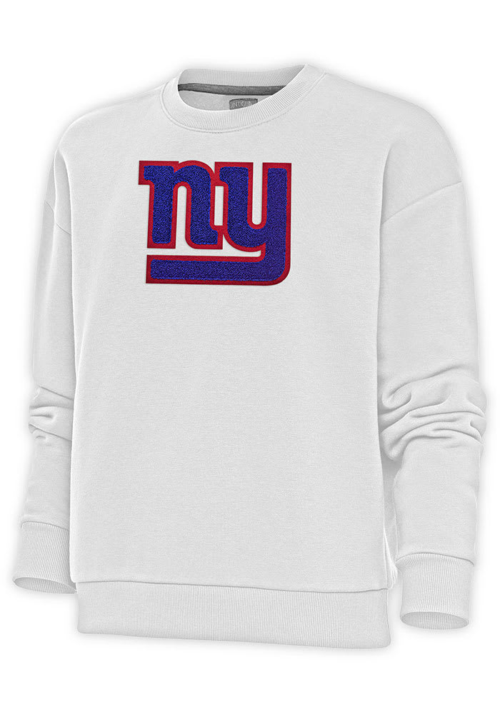 Antigua New York Giants Women's White Chenille Logo Victory Crew Sweatshirt, White, 65% Cotton / 35% POLYESTER, Size S, Rally House