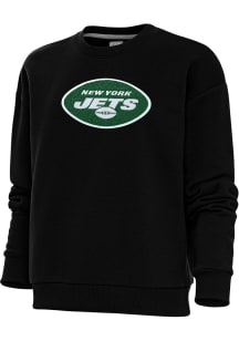 Antigua New York Jets Womens Black Chenille Logo Victory Crew Sweatshirt