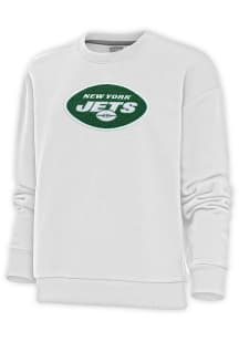 Antigua New York Jets Womens White Chenille Logo Victory Crew Sweatshirt