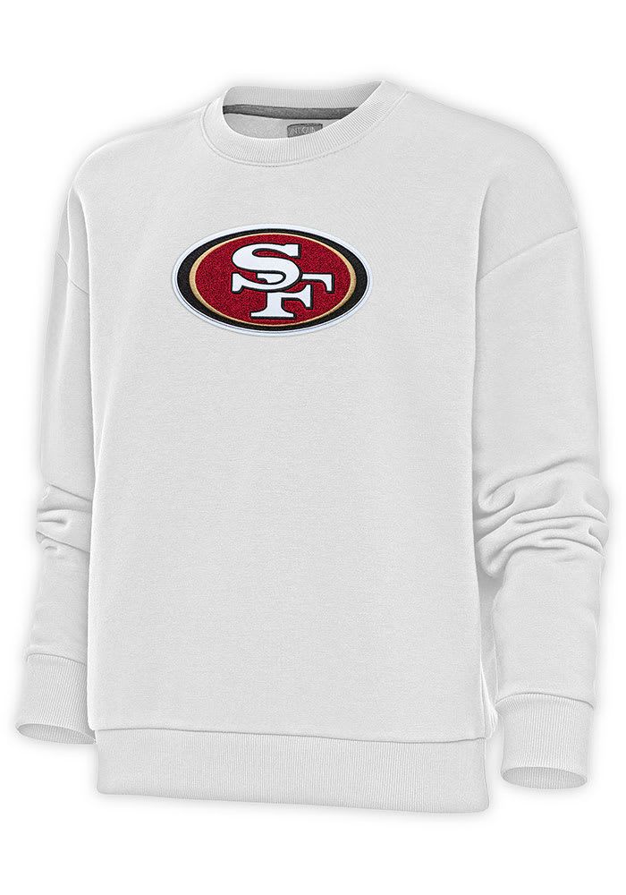 Antigua San Francisco 49ers Women's White Chenille Logo Victory Crew Sweatshirt, White, 65% Cotton / 35% POLYESTER, Size M, Rally House