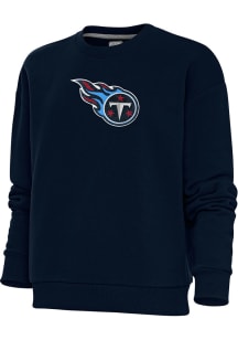 Antigua Tennessee Titans Womens Navy Blue Chenille Logo Victory Crew Sweatshirt