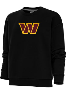 Antigua Washington Commanders Womens Black Chenille Logo Victory Crew Sweatshirt