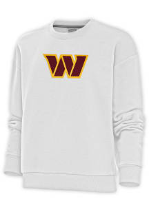 Antigua Washington Commanders Womens White Chenille Logo Victory Crew Sweatshirt