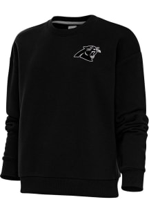 Antigua Carolina Panthers Womens Black Metallic Logo Victory Crew Sweatshirt