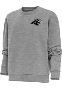 Antigua Carolina Panthers Womens Grey Metallic Logo Victory Crew Sweatshirt