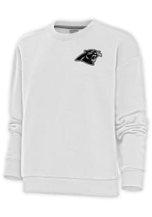 Antigua Carolina Panthers Womens White Metallic Logo Victory Crew Sweatshirt