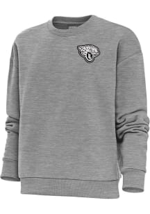 Antigua Jacksonville Jaguars Womens Grey Metallic Logo Victory Crew Sweatshirt