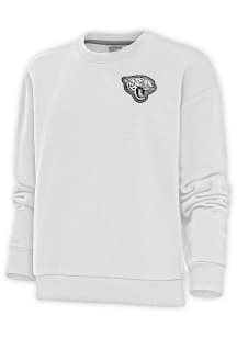 Antigua Jacksonville Jaguars Womens White Metallic Logo Victory Crew Sweatshirt