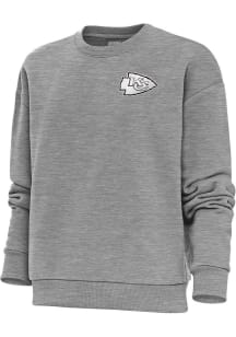 Antigua Kansas City Chiefs Womens Grey Metallic Logo Victory Crew Sweatshirt