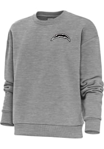 Antigua Los Angeles Chargers Womens Grey Metallic Logo Victory Crew Sweatshirt