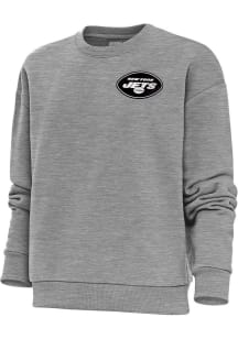 Antigua New York Jets Womens Grey Metallic Logo Victory Crew Sweatshirt