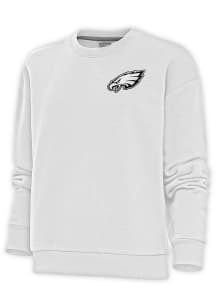 Antigua Philadelphia Eagles Womens White Metallic Logo Victory Crew Sweatshirt
