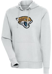 Antigua Jacksonville Jaguars Womens Grey Chenille Logo Action Hooded Sweatshirt